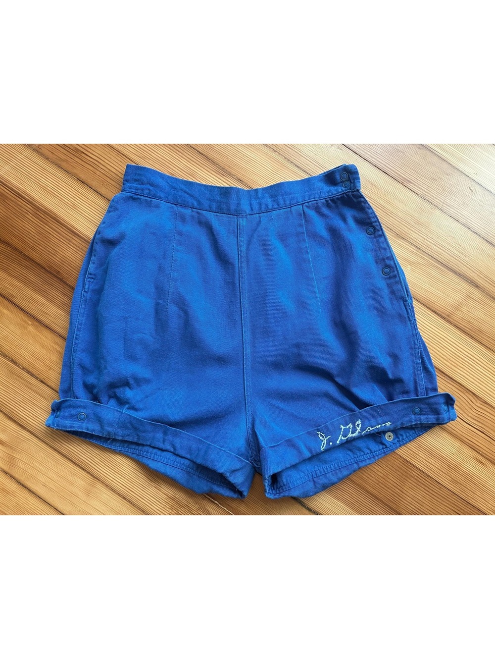 1950s Moore Blue Cotton Gym Shorts – High Waist, Sanforized (25" Waist)